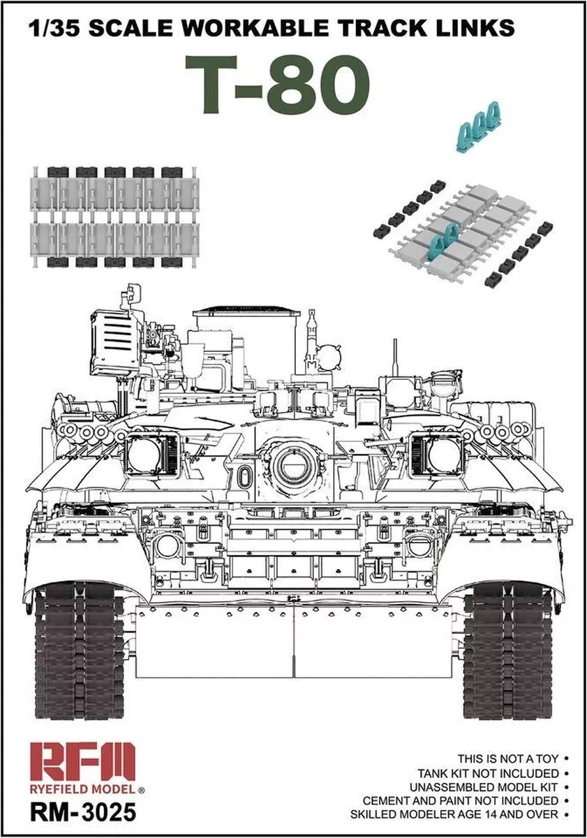 Rye Field Model Modelbouwpakket Militaire voertuigen - 3025 T-80 Werkbare Tracklinks Plastic - 1:35 -