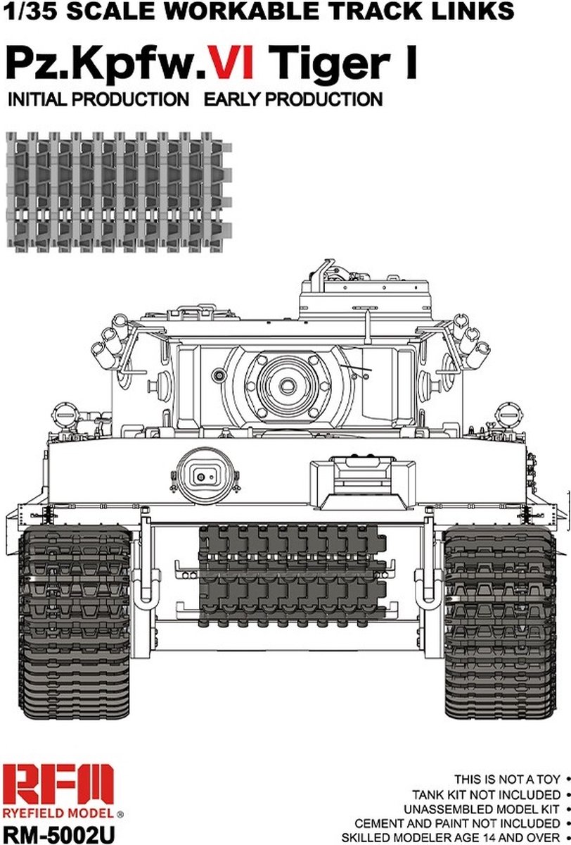 Rye Field Model Modelbouwpakket Militaire voertuigen - 5002U Tiger I Eerste Vroege Productie - Upgrade-versie met Werkbare Tracklinks Plastic - 1:35 -