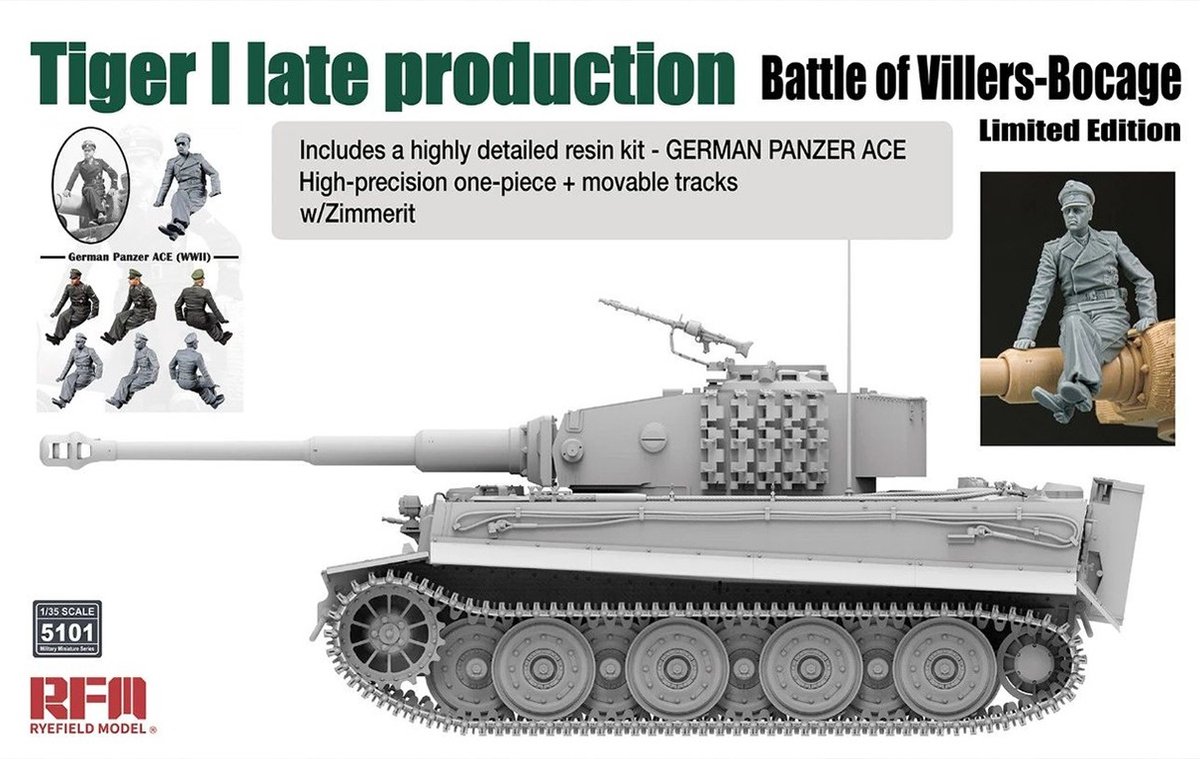 Rye Field Model Modelbouwpakket Militaire voertuigen - 5101 Tiger I Late Production - Battle of Villers-Bocage Limited Edition Plastic - 1:35 -