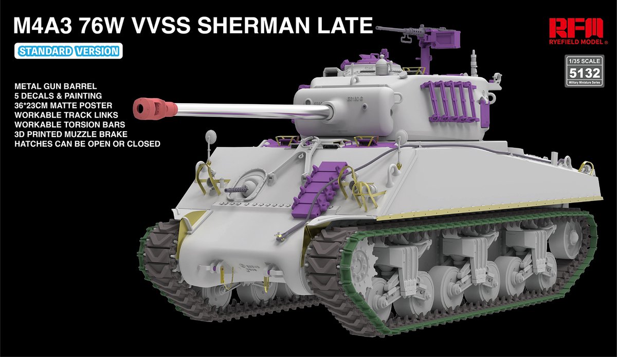 Rye Field Model Modelbouwpakket Militaire voertuigen - 5132 M4A3 76W VVSS Sherman laat - Standaard versie Plastic - 1:35 -