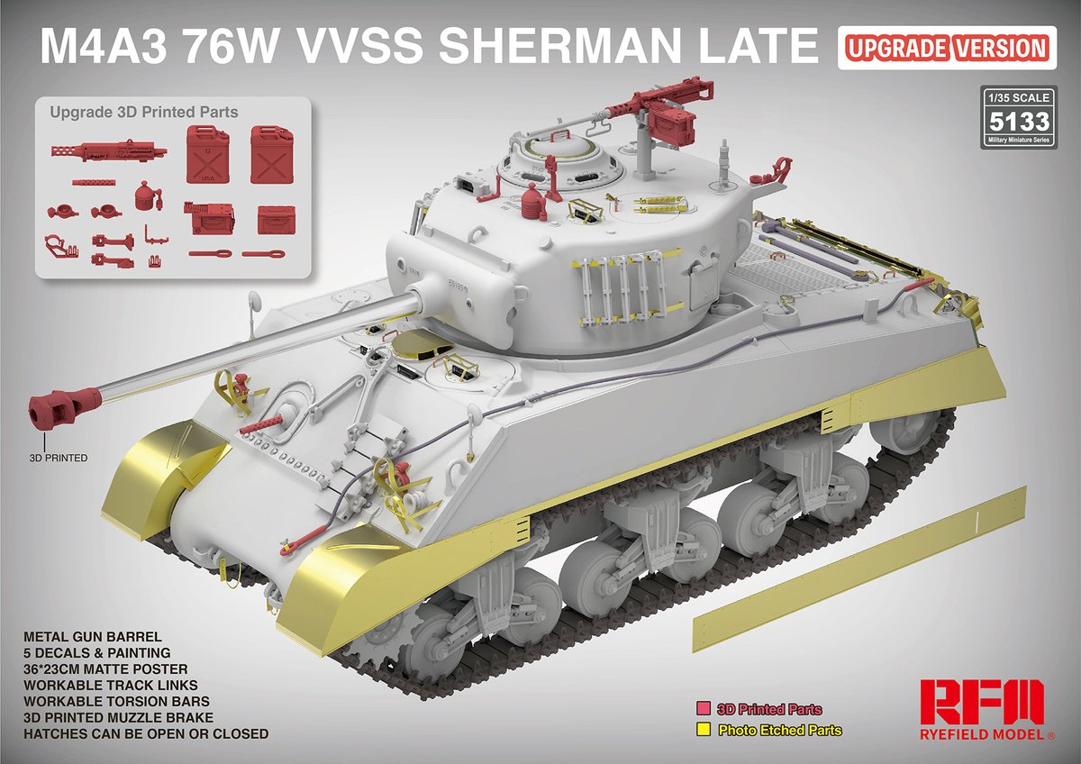 Rye Field Model Modelbouwpakket Militaire voertuigen - 5133 M4A3 76W VVSS Sherman laat - Upgrade versie Plastic - 1:35 -