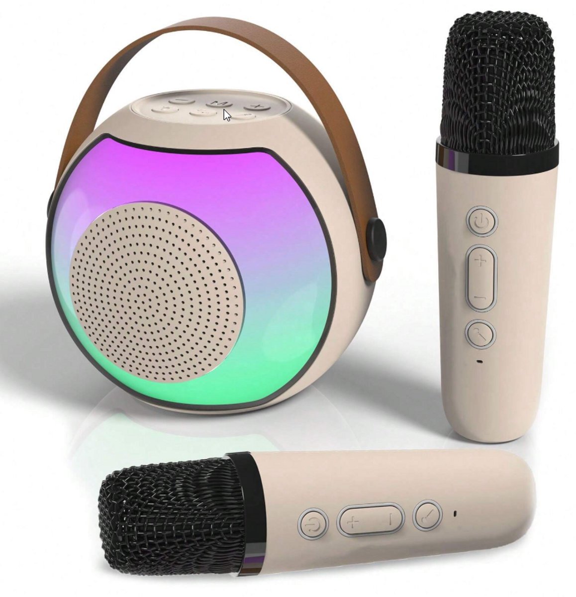   Draagbare Draadloze Karaoke Speaker met Microfoon – LED RGB & HIFI Geluid - Beige
