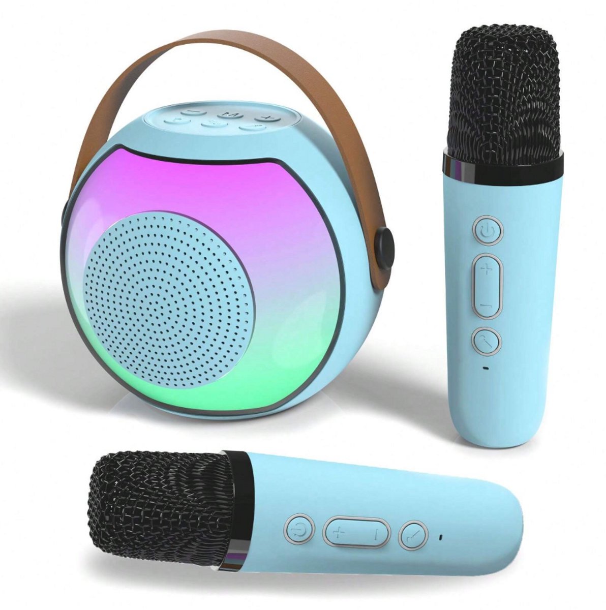   Draagbare Draadloze Karaoke Speaker met Microfoon – LED RGB & HIFI Geluid - Blauw