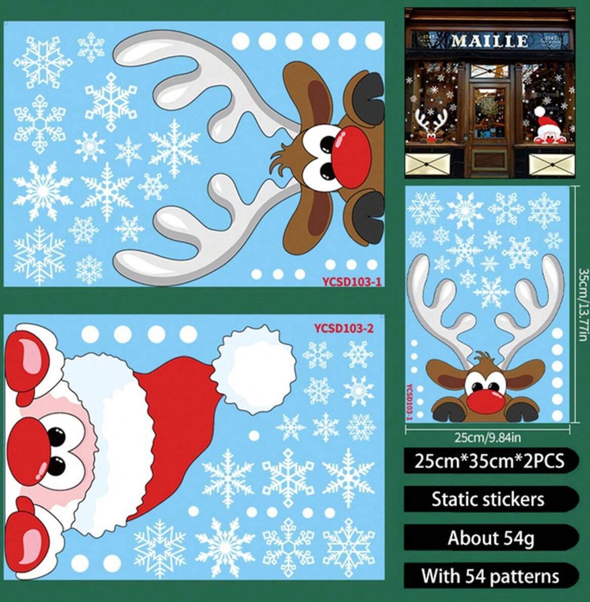 S&E Dubbelzijdige Kerst Raamstickers - Multicolor PVC (2 Stuks)