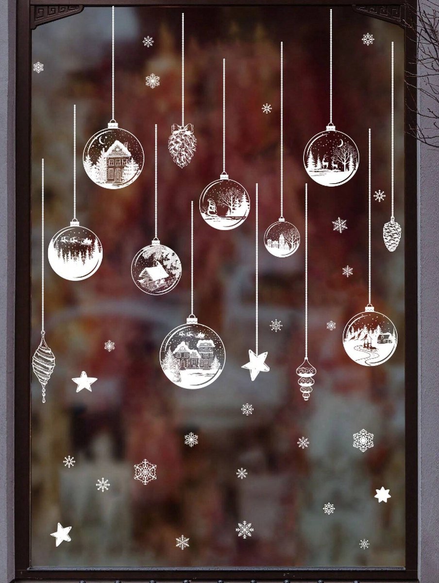 S&E Kerst Raamstickers met Sneeuwvlok en Kerstmotieven - Statische Raamdecoratie voor Winter en Feestdagen