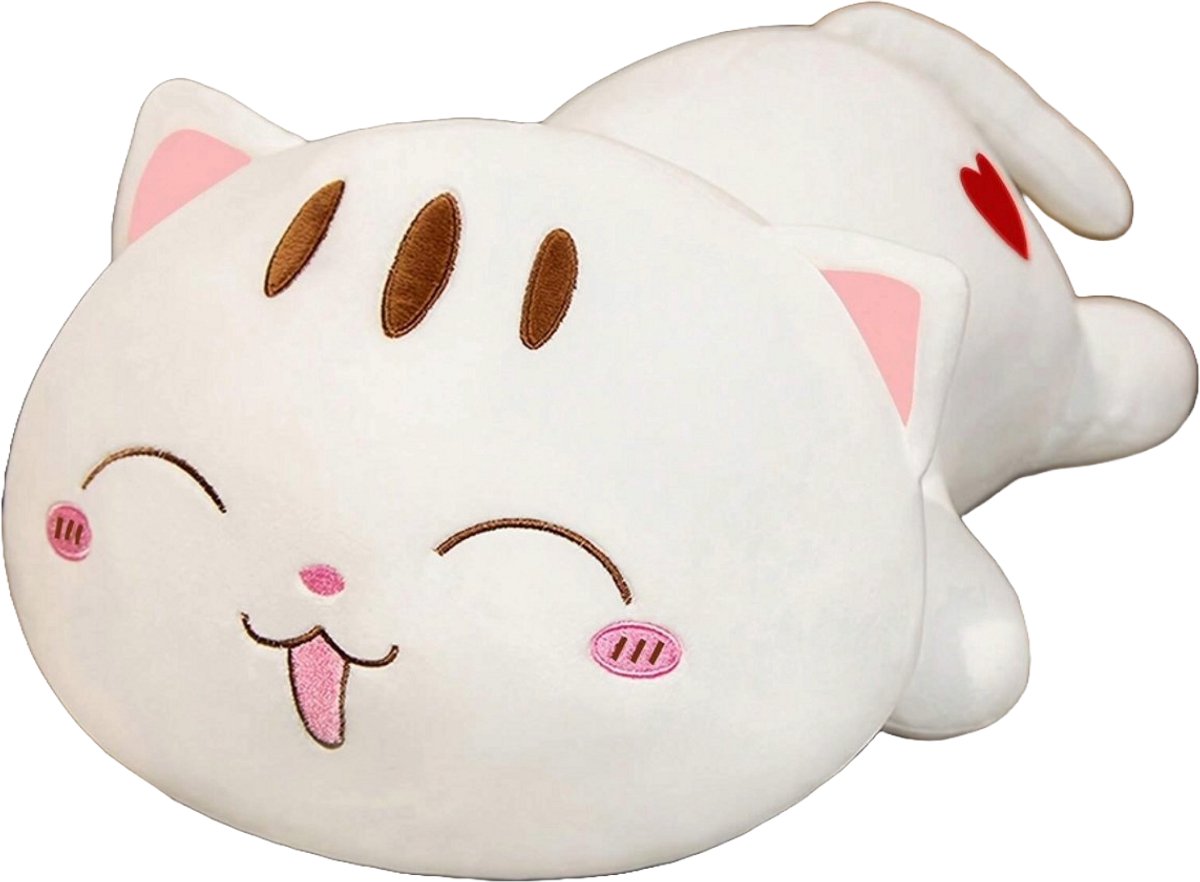 S&E Schattige Kat Knuffel – Zacht & Knuffelbaar - 24 cm - Wit