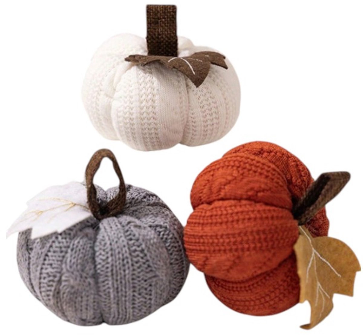 S&E Set van 3 Gehaakte Pompoenen – Herfst & Feestdecoratie - 3 Stuks