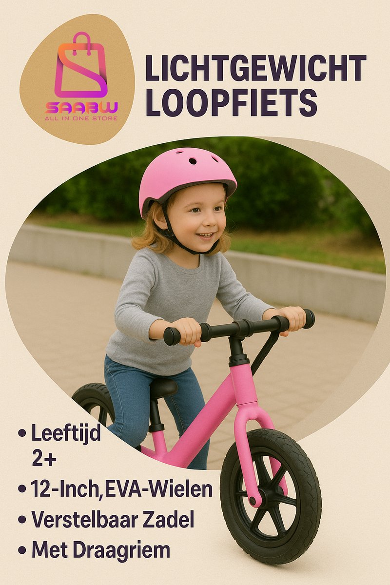 Loopfiets Kind roze – Lichtgewicht Kinderfiets 12 Inch – Verstelbaar Zadel – EVA Wielen – Inclusief Draagriem kinderfietsen – loopfiets 3 jaar– loopfiets 2 jaar - 56315