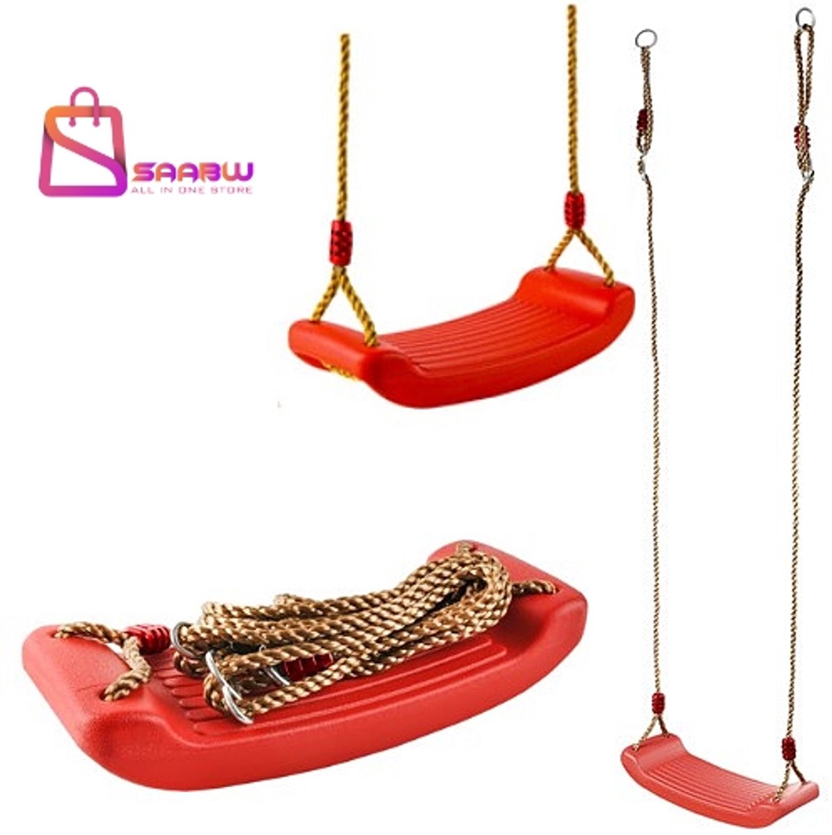 SAABW Kinder Schommel voor Buiten – Touwschommel met Geprofileerd Zitje – Verstelbaar & Weerbestendig – schommelstoel – schommelbank – schommels - 50603