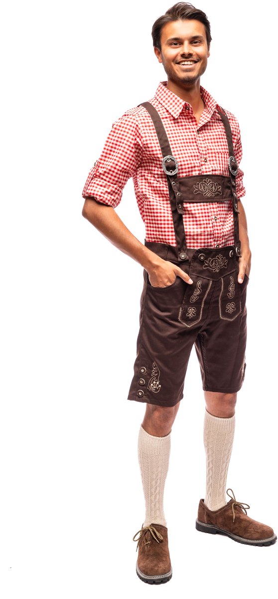 Samex® Lederhosen Man - Lederhose - Oktoberfest Heren - Carnavalskleding - Verkleedkleren mannen - Bruin - Maat S