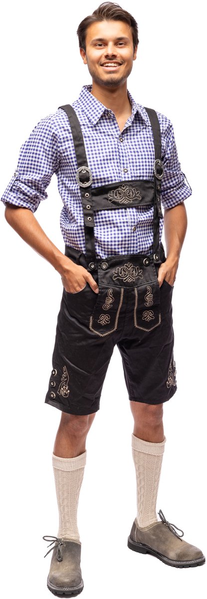 Samex® Lederhosen Man - Lederhose - Oktoberfest Heren - Carnavalskleding - Verkleedkleren mannen - Zwart - Maat S