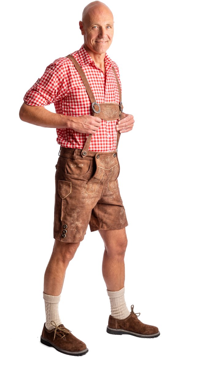 Samex® Lederhosen Man - Oktoberfest Kostuum Heren - Korte Lederhose - Geitenleer - Verkleedkleren mannen - Carnavalskleding - Bruin - Maat 50 (M/L)