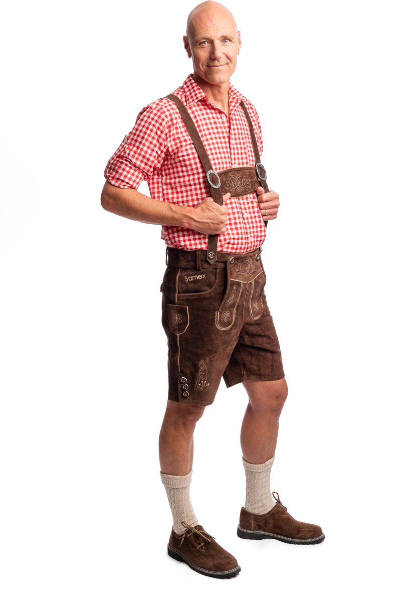 Samex® Lederhosen Man - Oktoberfest Kostuum Heren - Korte Lederhose - Koeienleer - Verkleedkleren mannen - Carnavalskleding - Middelbruin - Maat 50 (M/L)
