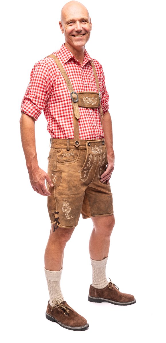 Samex® Lederhosen Man - Oktoberfest Kostuum Heren - Korte Lederhose - Wildleder - Verkleedkleren mannen - Carnavalskleding - Bruin - Maat 50 (M/L)
