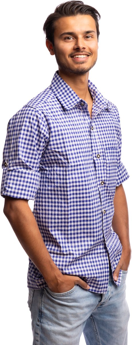 Samex® Oktoberfest Heren - Blouse - Oktoberfestknopen - Tiroler Overhemd - Lederhosen Man - Blauw - Wit - Maat XS