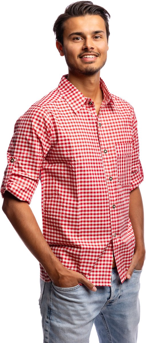 Samex® Oktoberfest Heren - Blouse - Oktoberfestknopen - Tiroler Overhemd - Lederhosen Man - Rood - Wit - Maat S