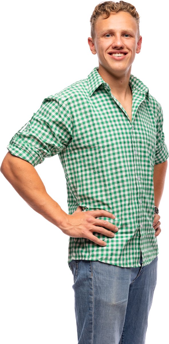 Samex® Oktoberfest Heren - Blouse - Tiroler Overhemd - Lederhosen Man - Groen - Wit - Maat L