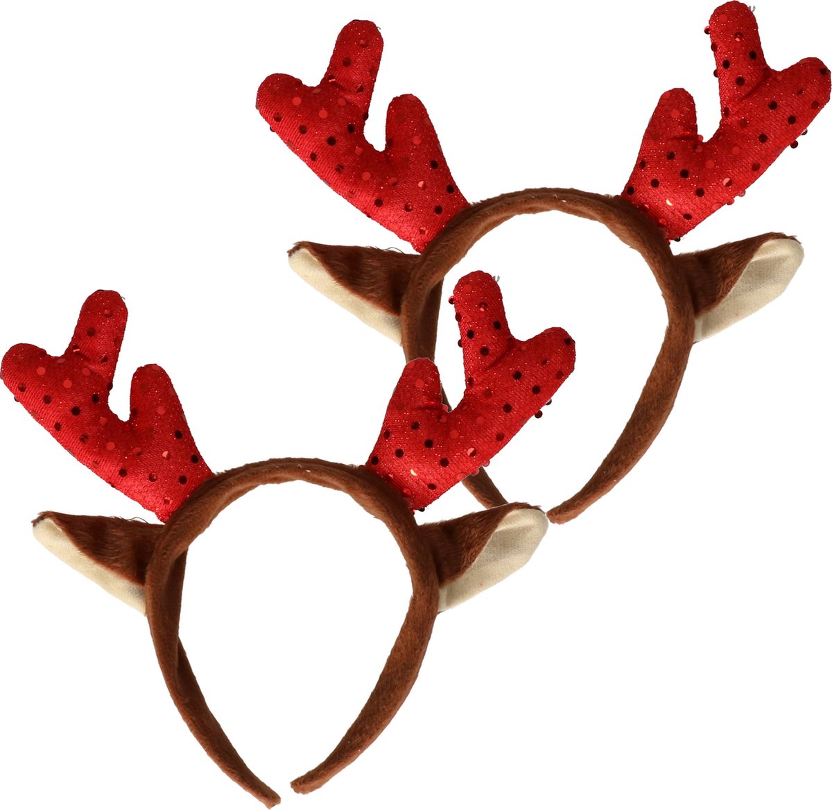 Sandy Kerst diadeems - 2x - rendier gewei - rood - met oren - haarband - kerstaccessoires
