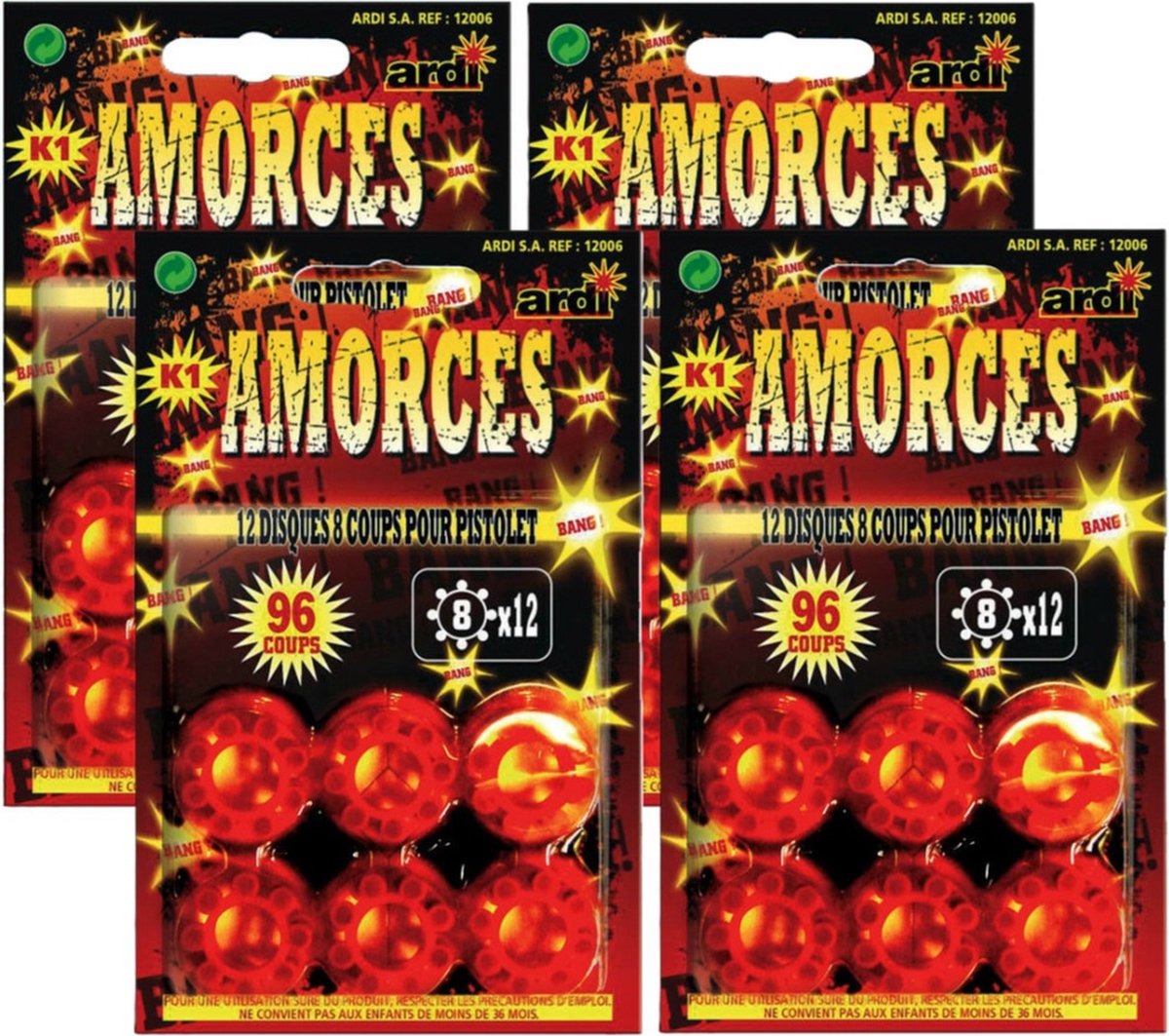 Sandy Speelgoed plaffertjes 8 schots - 4x - 12 ringen - voor plaffer pistool/revolver