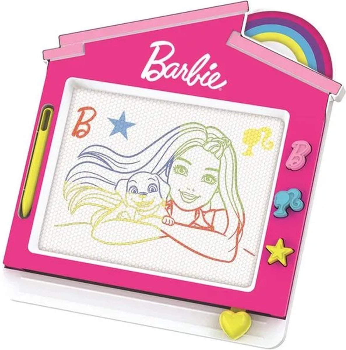Barbie 2 in 1 Magnetisch Tekenbord - Met Pen en 3 Stempels - Deluxe Tekentablet - Speelgoed Leeftijd 3+ - Roze