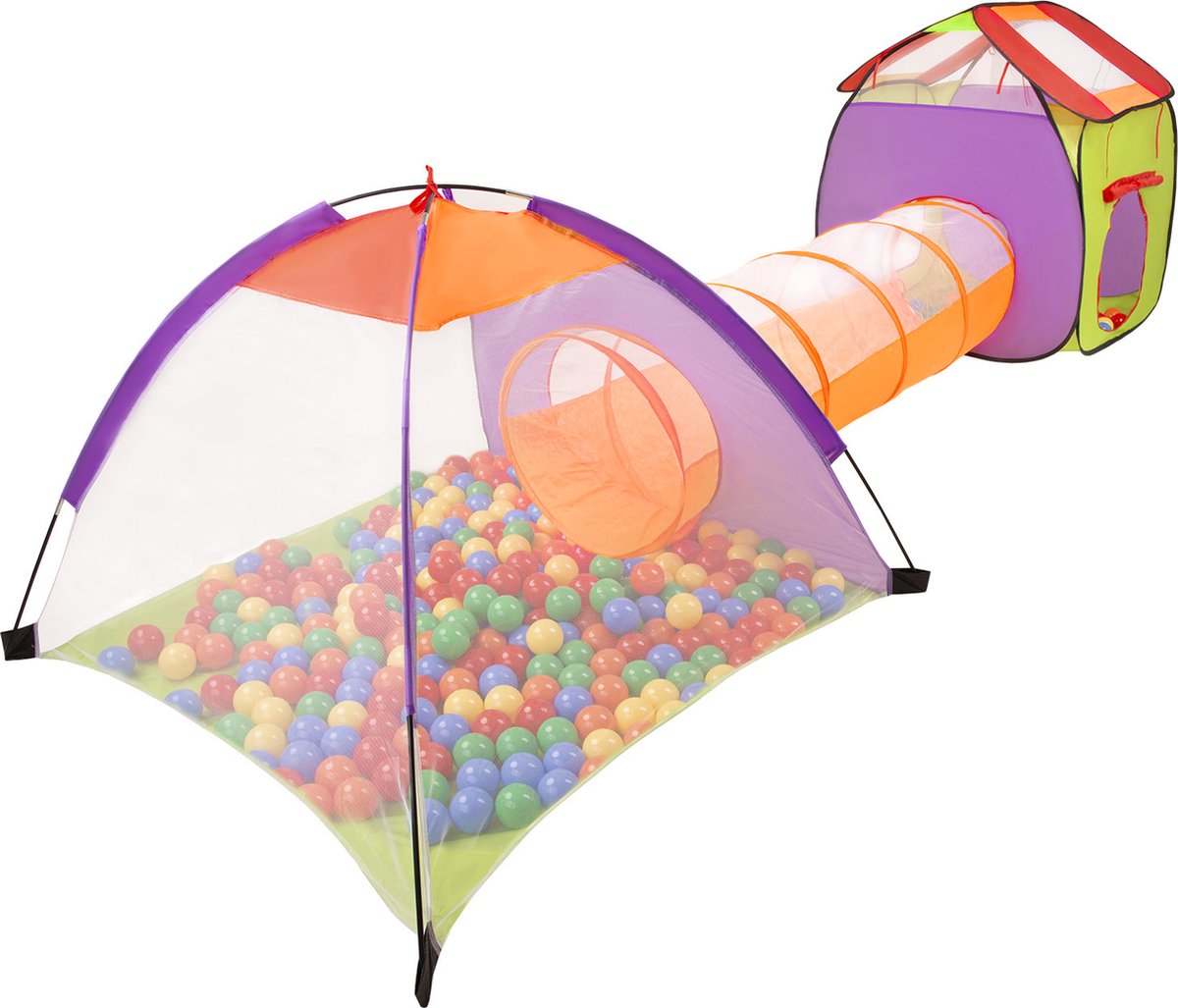 Selonis 3in1 speeltent met tunnel speeltuin popup ballenbad met 400 ballen voor kinderen, veelkleurig:geel/groen/blauw/rood/oranje