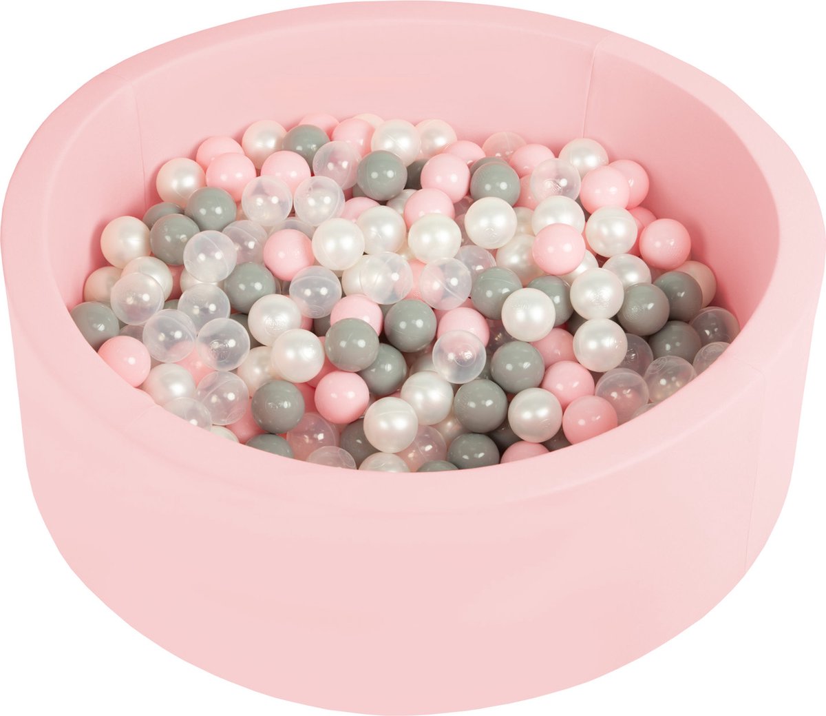 Selonis Ballenbad voor kinderen met 200 ballen ∅6cm 90x30cm - Ballenbak voor Babys rond - Ballenbak ballen kleurrijke - Met schuimvulling - Ballenbad foam - Voor sensorische - Roze: Parel Grijs Transparant Poederroze