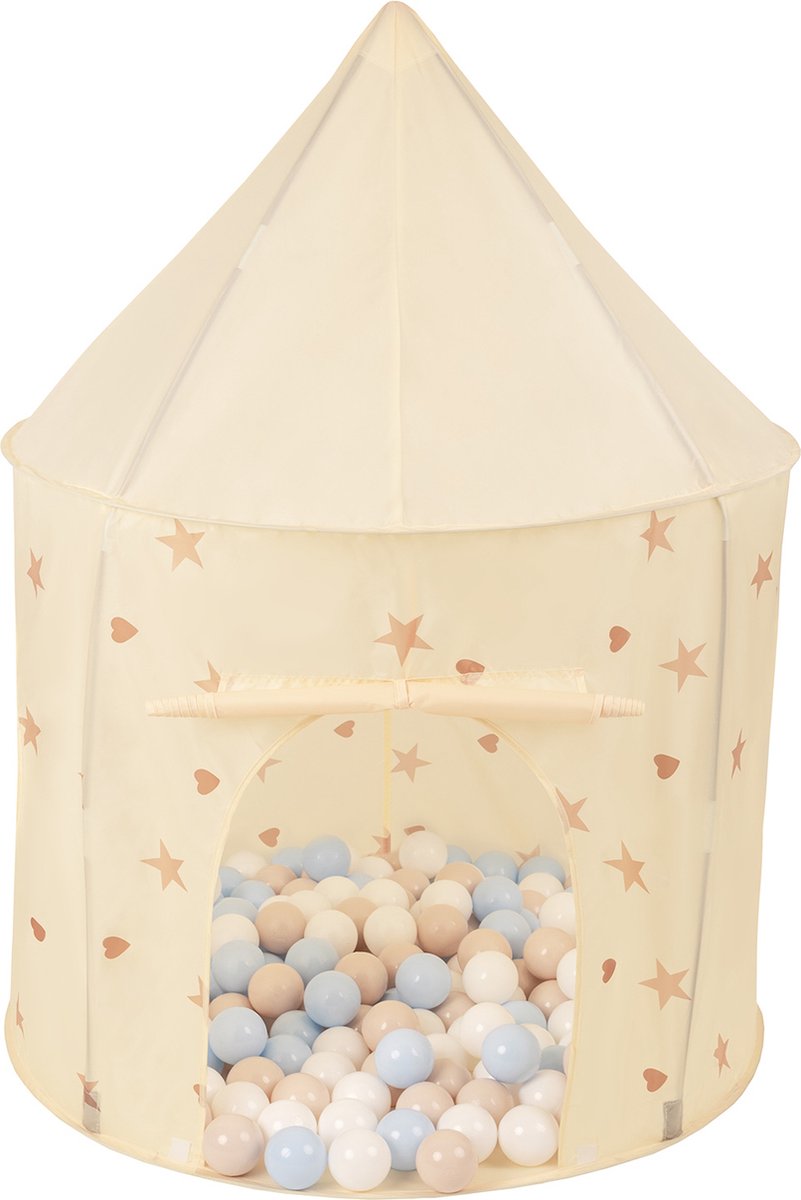 Selonis Kindertent Speeltenten 100X130cm/200 Ballen In Paviljoenvorm Voor Kinderen Eenvoudig Op te zetten Draagbaar Speelhuisje Voor Binnen En Buiten, Licht Beige: Pastel Beige/Pastel Blauw/Wit