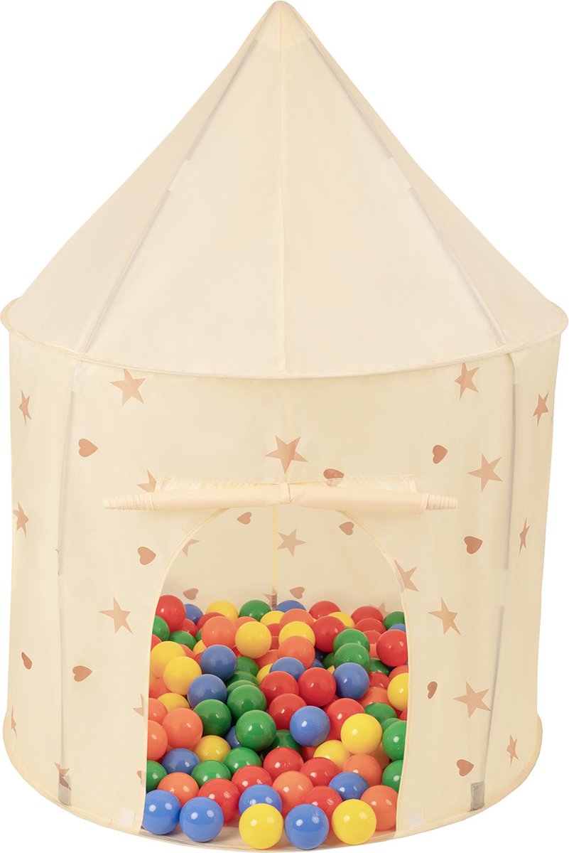 Selonis Kindertent Speeltenten 100X130cm/200 Ballen In Paviljoenvorm Voor Kinderen Makkelijk Op Te zetten Draagbaar Speelhuisje Voor Binnen En Buiten, Licht Beige: Geel/Groen/Blauw/Rood/Oranje