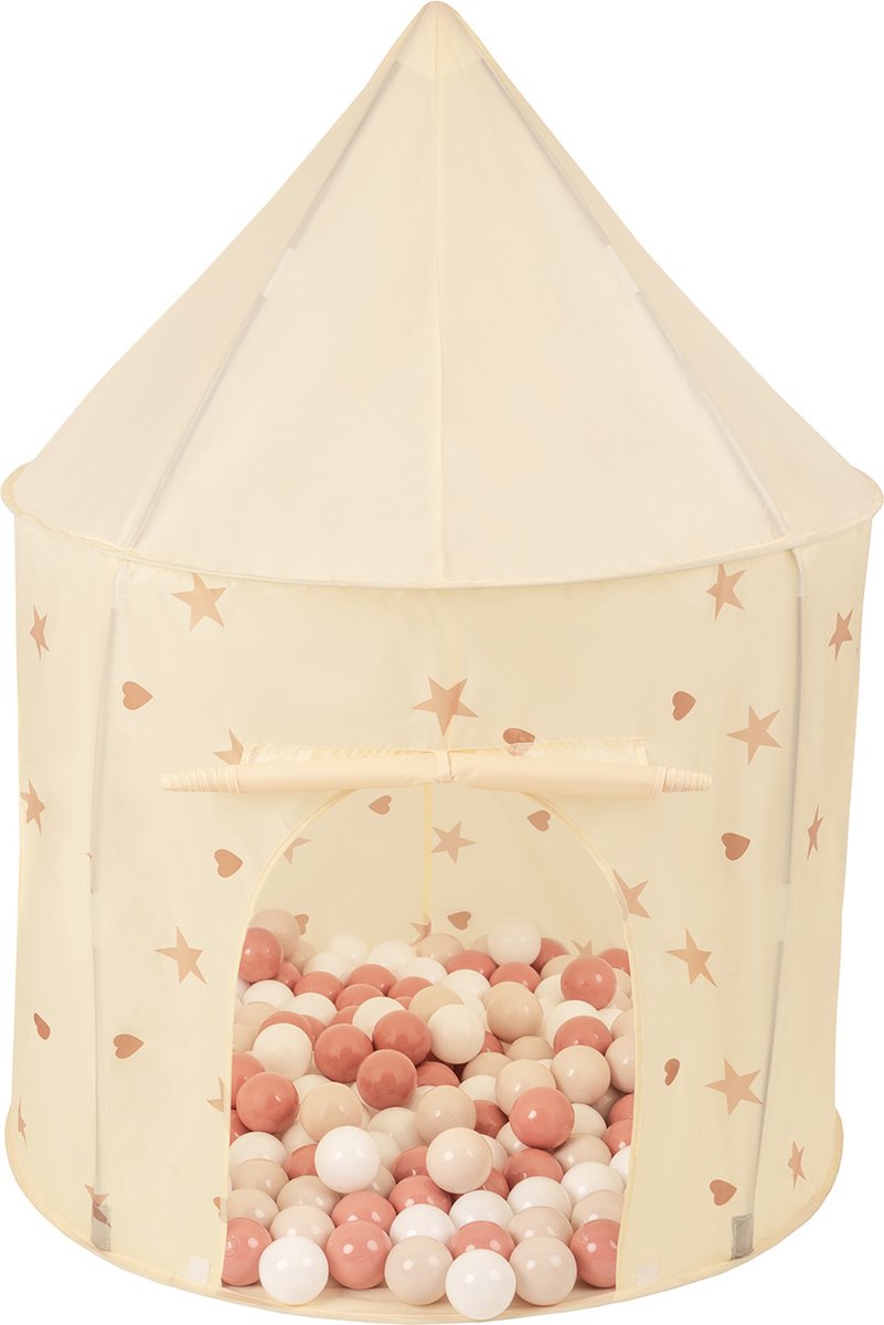 Selonis Kindertent Speeltenten 100X130cm/400 Ballen In Paviljoenvorm Voor Kinderen Gemakkelijk Te Monteren Draagbaar Speelhuisje Voor Binnen En Buiten, Licht Beige: Pastel Beige/Zalmkleuren/Wit