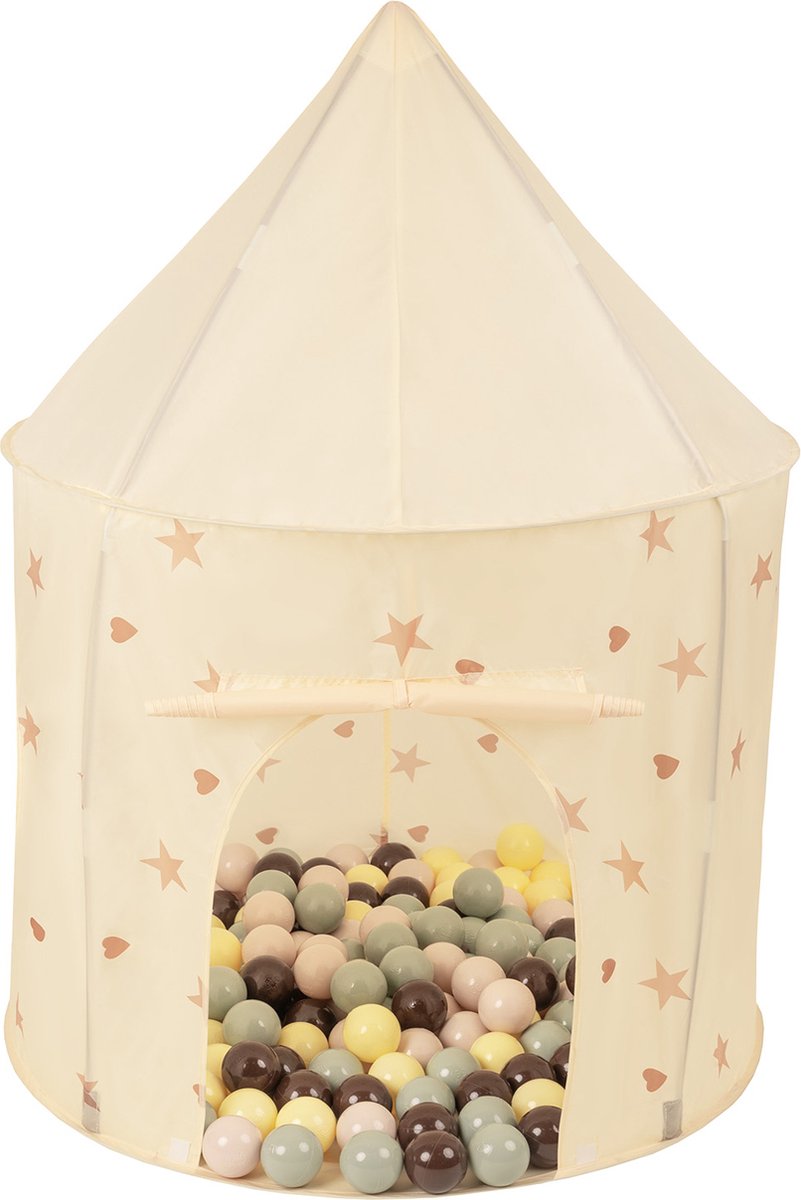 Selonis Kindertent Speeltenten 100X130cm/400 Ballen In Paviljoenvorm Voor Kinderen Makkelijk Op Te zetten Draagbaar Speelhuisje Voor Binnen En Buiten, Licht Beige: Pastel Beige/Groen Grijs/Pastel Geel