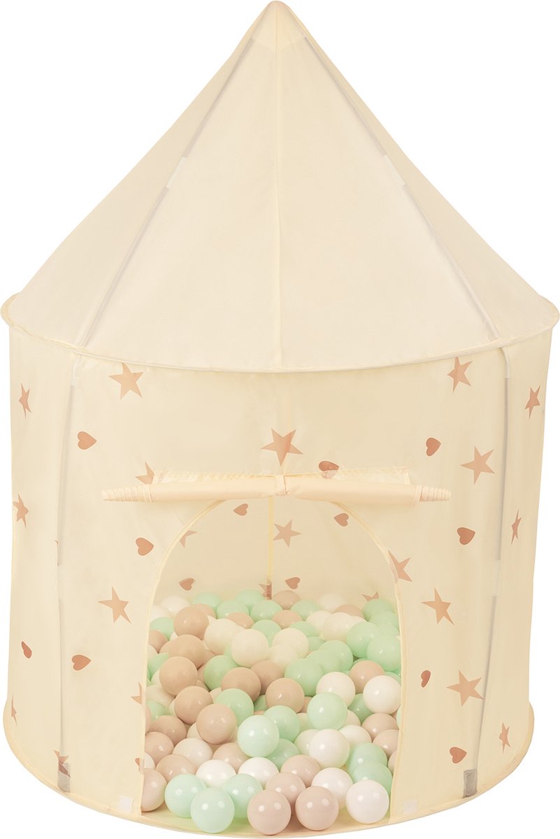 Selonis Kindertent Speeltenten 100X130cm/400 Ballen In Paviljoenvorm Voor Kinderen Makkelijk Op Te zetten Draagbaar Speelhuisje Voor Binnen En Buiten, Licht Beige: Pastel Beige/Wit/Mint