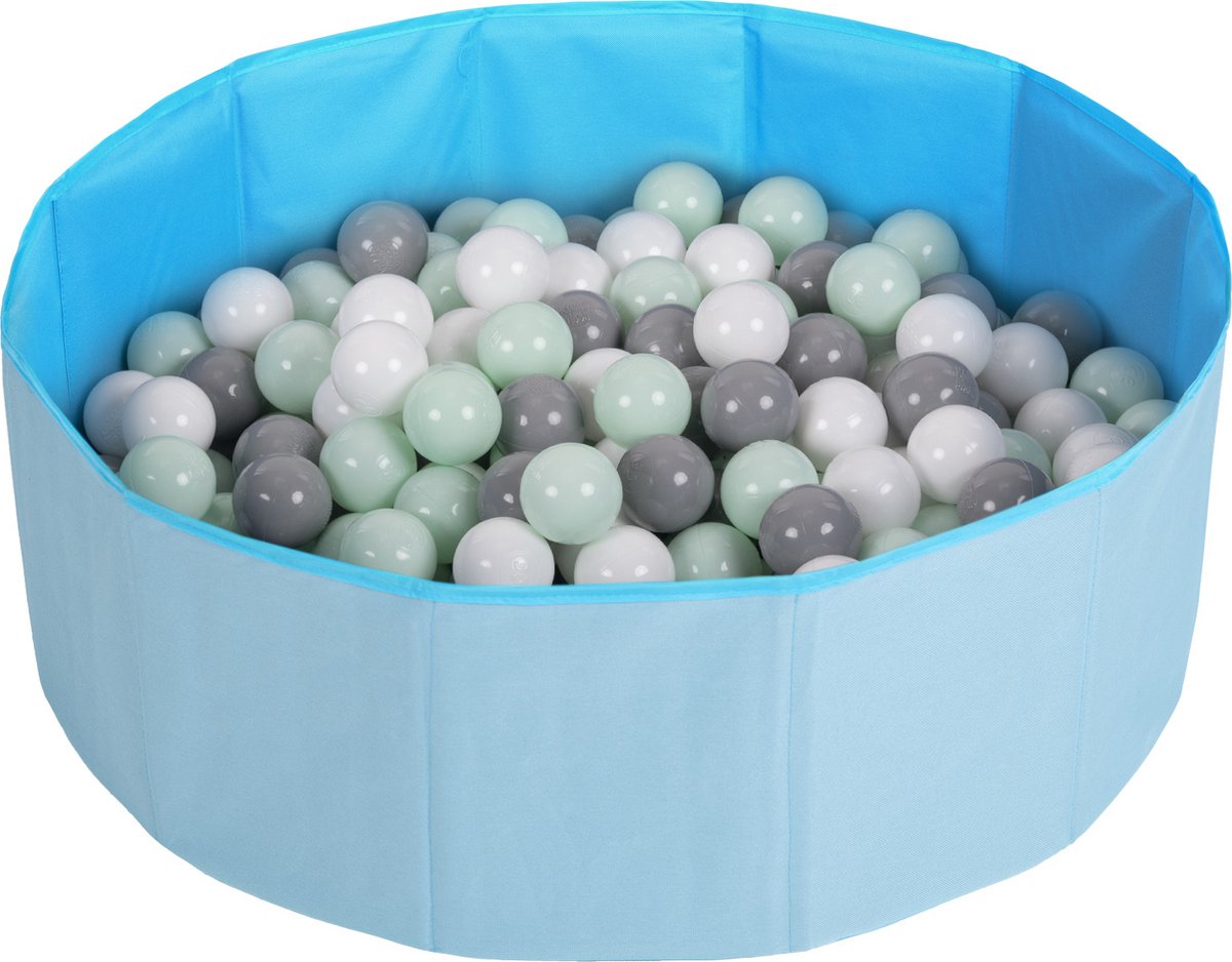 Selonis Opvouwbaar ballenbad voor kinderen met 100 plastic ballen ∅6cm - 80x23cm Ballenbad baby - Speelbad - Ballenbak kinderen rond - Kunststof ballen - Blauw: Wit Grijs Mint