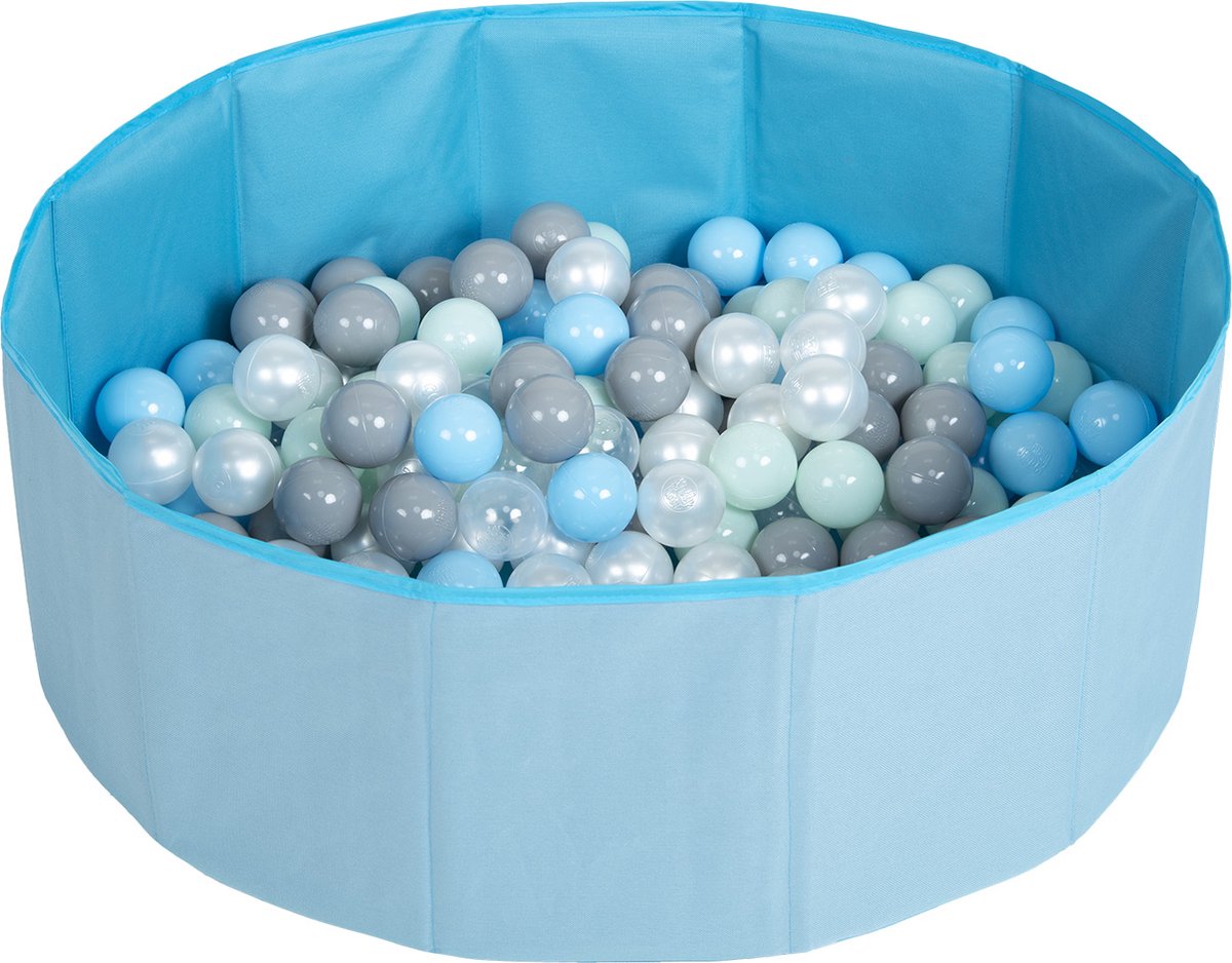 Selonis Opvouwbaar ballenbad voor kinderen met 300 plastic ballen ∅6cm - 80x23cm Ballenbad baby - Speelbad - Ballenbak kinderen rond - Kunststof ballen - Blauw: Parel Grijs Transparant Babyblauw Munt