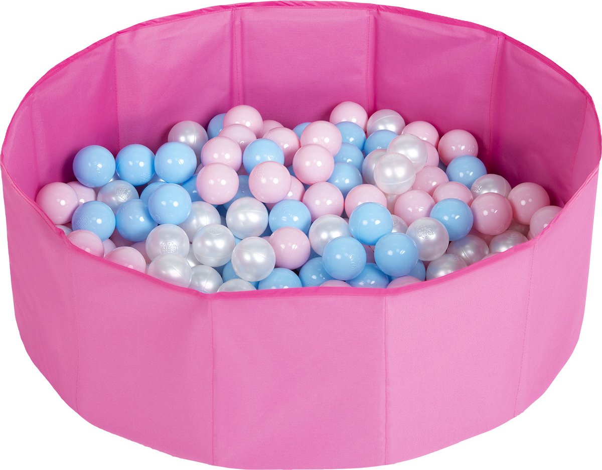 Selonis Opvouwbaar ballenbad voor kinderen met 300 plastic ballen ∅6cm - 80x23cm Ballenbad baby - Speelbad - Ballenbak kinderen rond - Kunststof ballen - Roze: Babyblauw Poederroze Parel