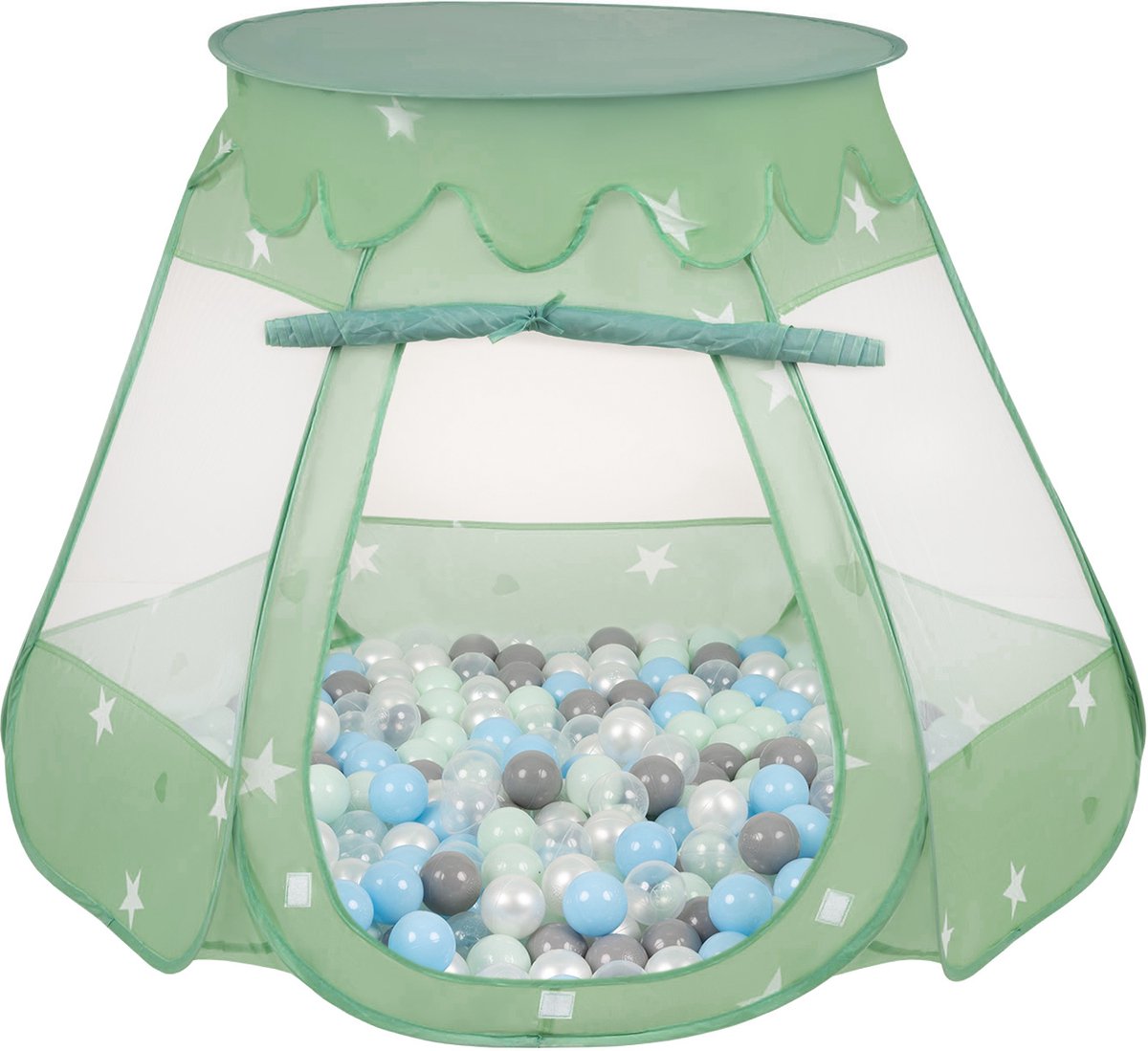 Selonis Pop Up Kasteeltent Mint Voor Kinderen - 600 Ballen Speeltent - Binnen En Buiten Speelhuisje - 105x90 cm - Parel Grijs Transparant Babyblauw Mint