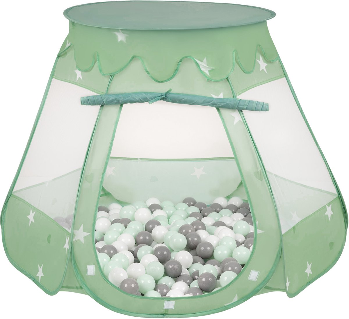 Selonis Pop Up Kasteeltent Mint Voor Kinderen - 600 Ballen Speeltent - Binnen En Buiten Speelhuisje - 105x90 cm - Wit Grijs Mint