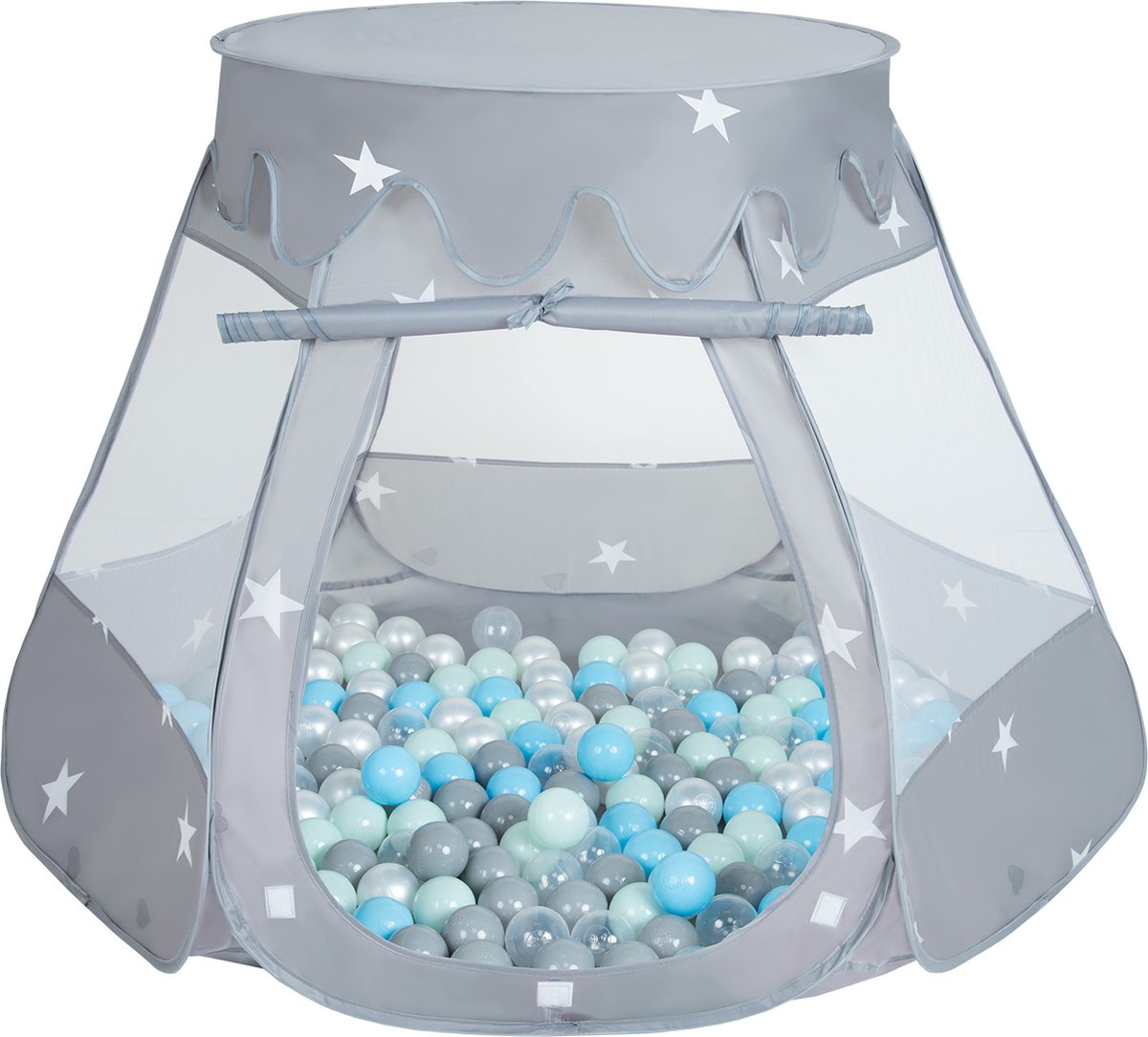 Selonis   voor kinderen met 100 ballen 105x90cm - Ballenbak Ballen - Speelhuisje binnen - Speelhuis kinderen - Ballenbak tent baby - Ballenbaktent - Grau: Perlegrijs, Transparant, Babyblauw, Mint