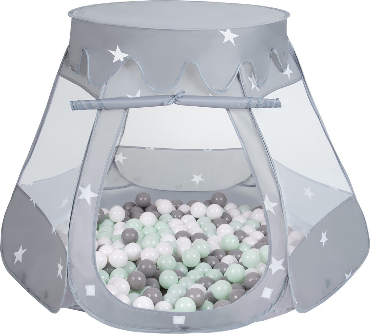 Selonis Speeltent voor kinderen met 100 ballen 105x90cm - Ballenbak Ballen - Speelhuisje binnen - Speelhuis kinderen - Ballenbak tent baby - Ballenbaktent - Grau: Wit, Grijs, Mint