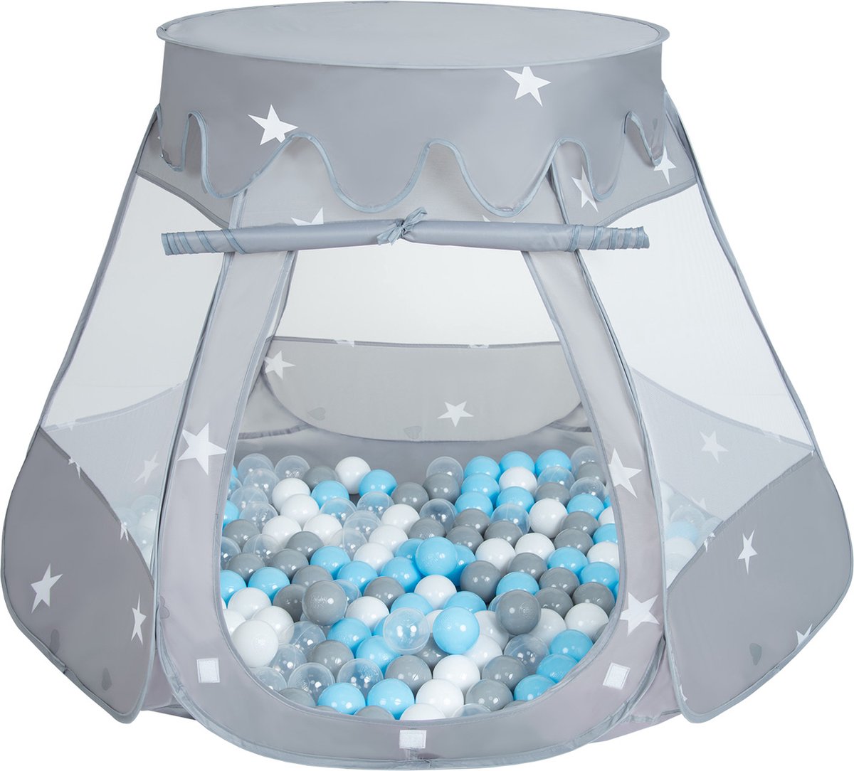 Selonis Speeltent voor kinderen met 200 ballen 105x90cm - Ballenbak Ballen - Speelhuisje binnen - Speelhuis kinderen - Ballenbak tent baby - Ballenbaktent - Grau: Grijs, Wit, Transparant, Babyblauw