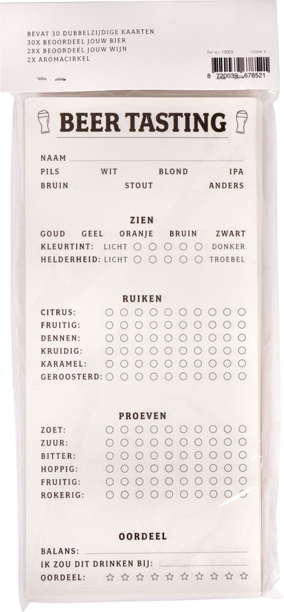 SENZA Wijn en bier proef kaarten