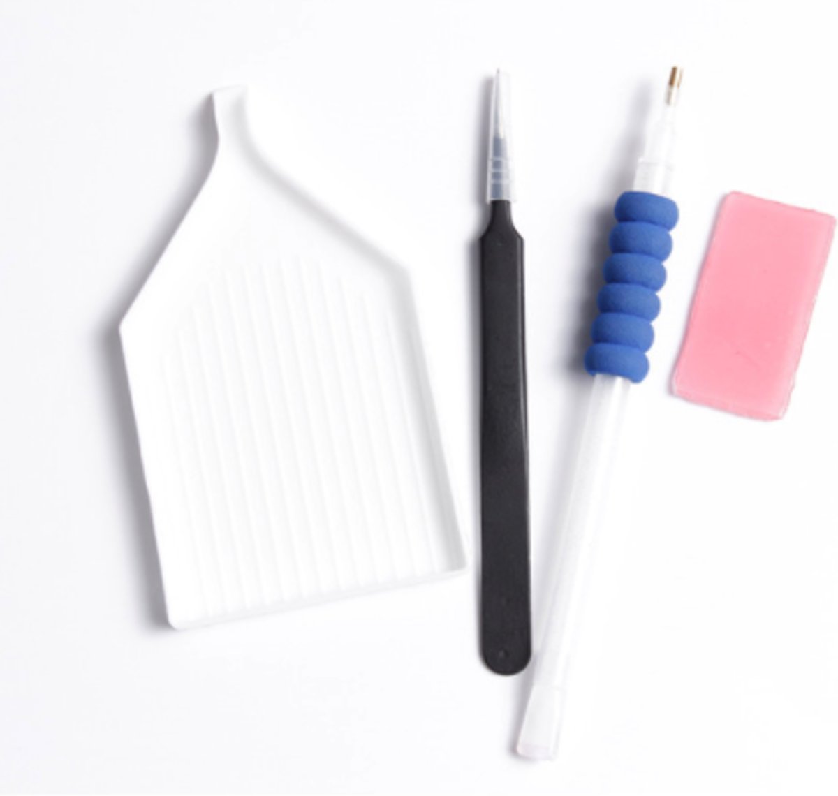 Diamond Painting - Ergonomische Soft Grip Tools Setje - Pincet - Plastic Bakje - Wax - Pen