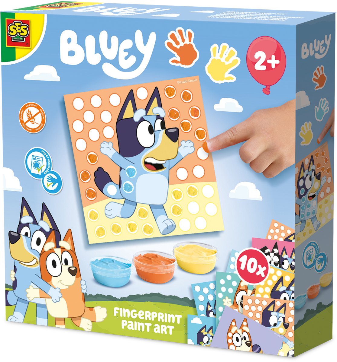   – Bluey – Vingerafdruk verf kunstwerk – Vingerverven – 3 kleuren – 10 vingerverf kleurplaten – Vanaf 2 jaar