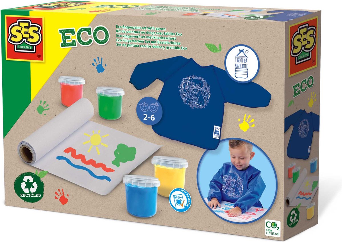   - Eco vingerverf set met kliederschort - 100% recycled