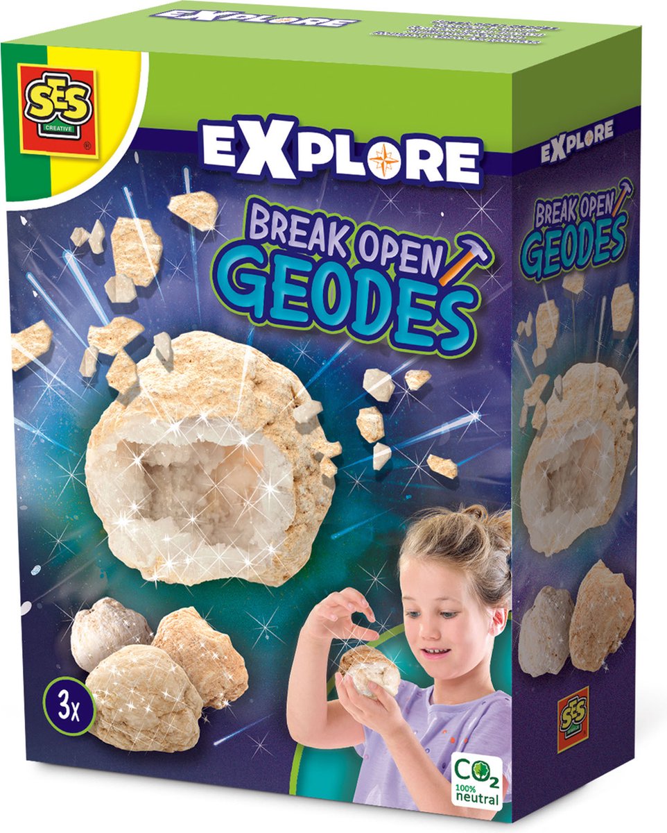   - Explore - Geodes open breken - echte kristallen van binnen - met 3 geodes stenen