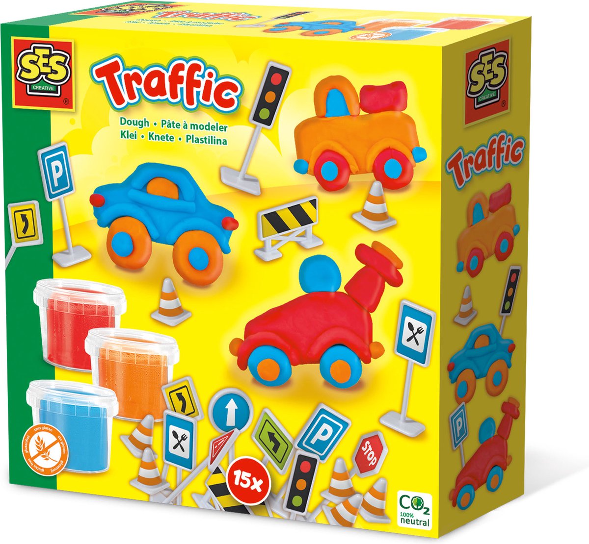  - Klei - Verkeer - heldere, zachte klei - goed uitwasbaar - glutenvrij - hersluitbare potjes - inclusief verkeersborden