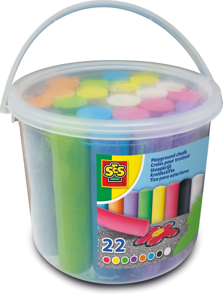   - Stoepkrijt emmer - 22 stuks - inclusief zwart krijtje - stimuleert creativiteit