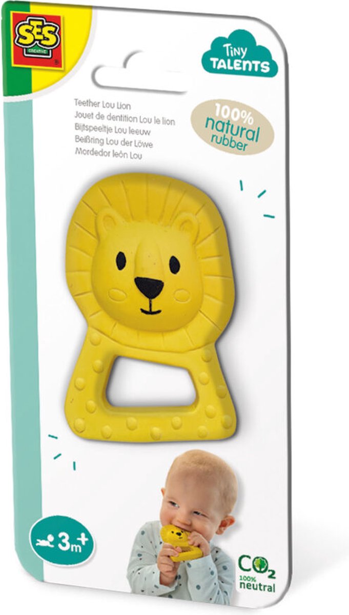   - Tiny Talents - Bijtspeeltje Lou leeuw - 100% natuurrubber - met handige zachte handgreep - gemaakt van veilige materialen