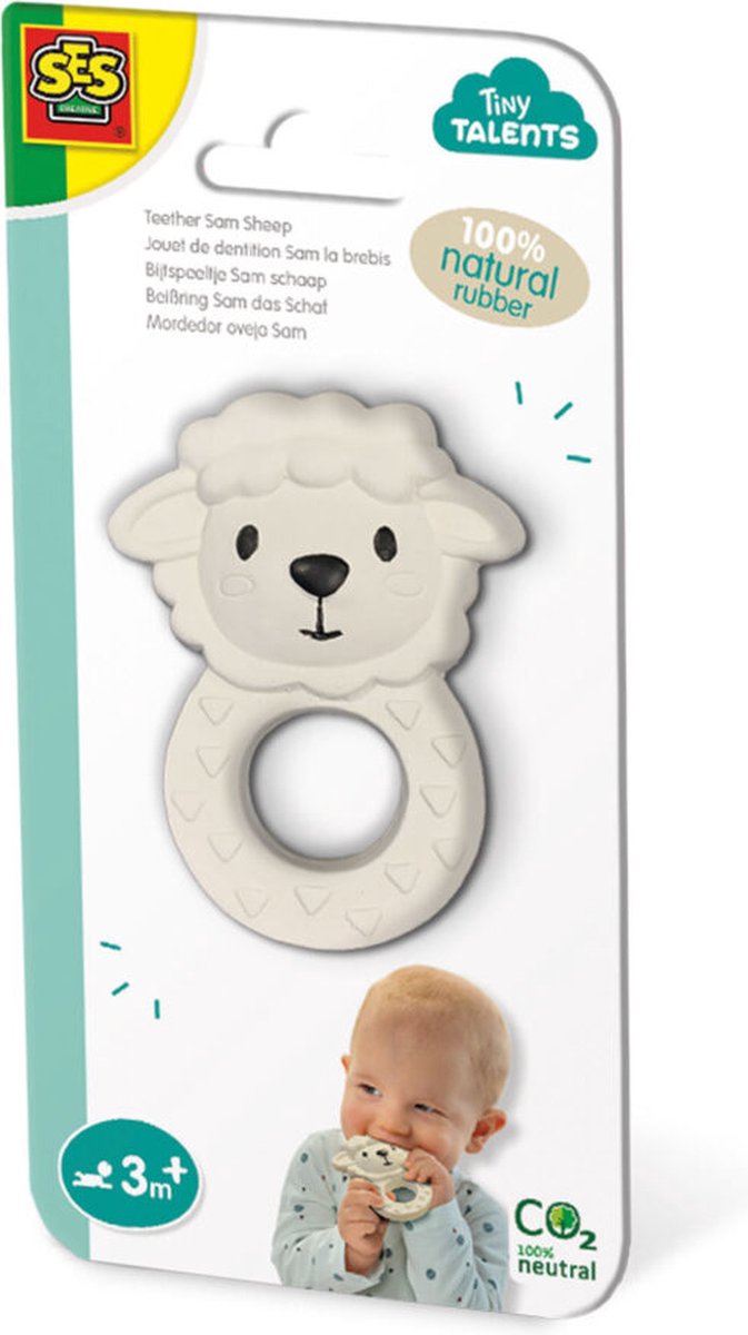   - Tiny Talents - Bijtspeeltje Sam schaap - 100% natuurrubber - met handige zachte handgreep - gemaakt van veilige materialen