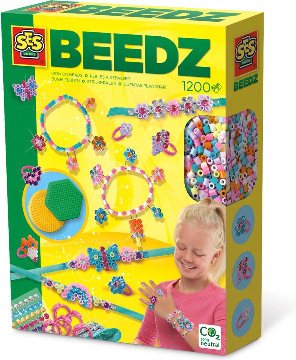   Beedz - Diamant Sieraden - 1200 strijkkralen met legborden - PVC vrij - heldere kleuren