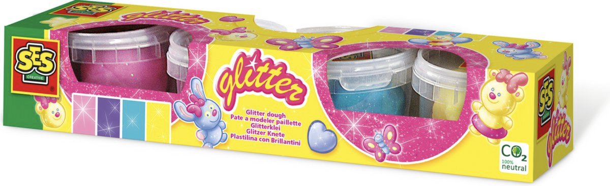   Glitter Klei - Knutselen - Creatief - Klei - Meisjes en Jongens - Goed Voor Ontwikkeling - Speelgoed - 4 Vrolijke Kleuren - Droogt Niet Uit - Makkelijk Uitwisbaar - Vanaf 2 Jaar - Cadeau -